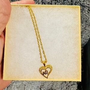 Nina Ricci Heart Pendant Necklace – Gold Tone with Rhinestones